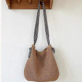 Sac en paille bleu marine fait à la main, sac à bandoulière pour les vacances et la plage